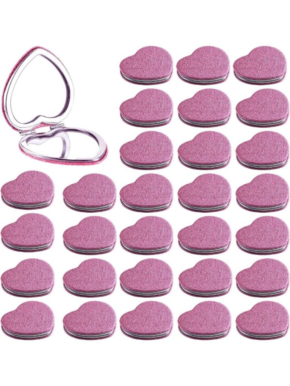 16 Pack Sparkly Heart Compact Mirrors - Double-Sided Travel Makeup Mirrors, Cute